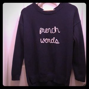 Maison Jules Navy Blue “French Words” Sweater